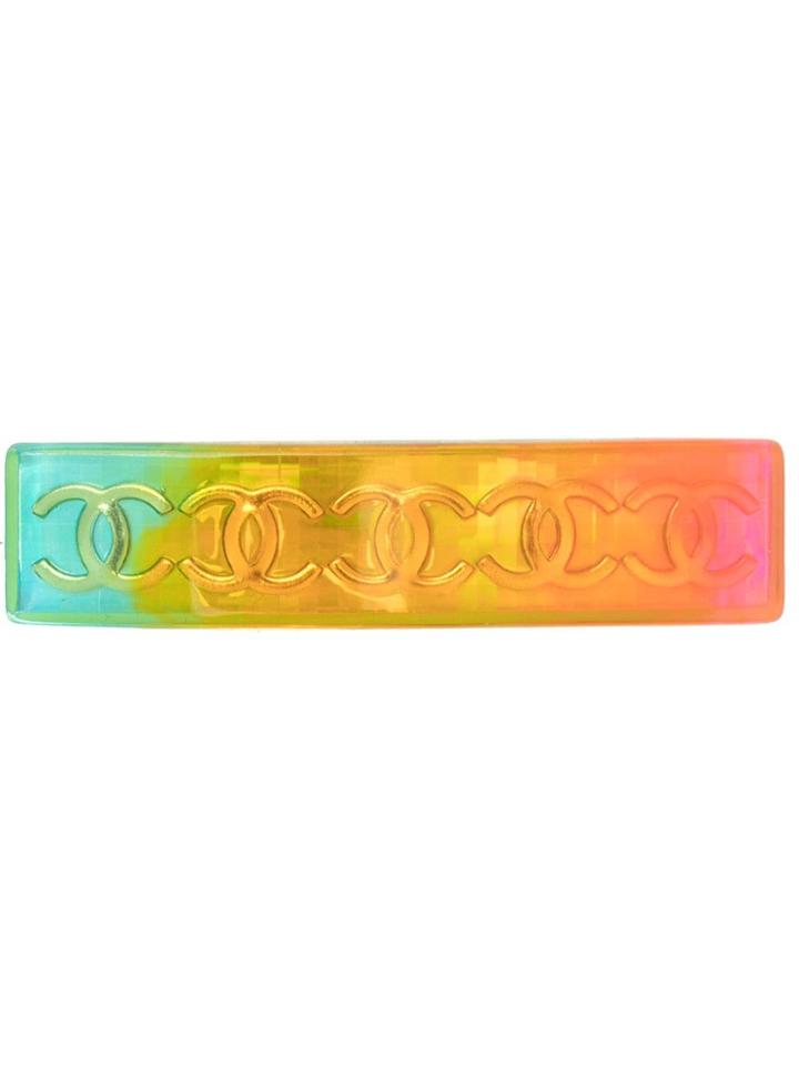 Chanel Vintage Rainbow Multi Cc Logo Hair Clip - Multicolour