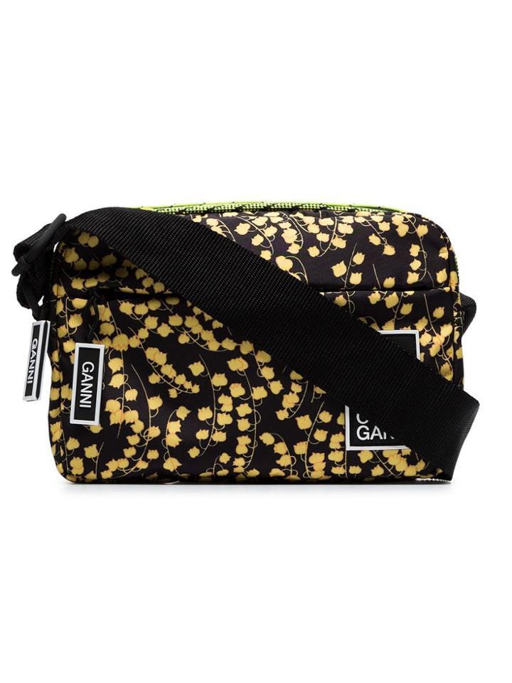 Ganni Black Azalea Floral Print Shoulder Bag