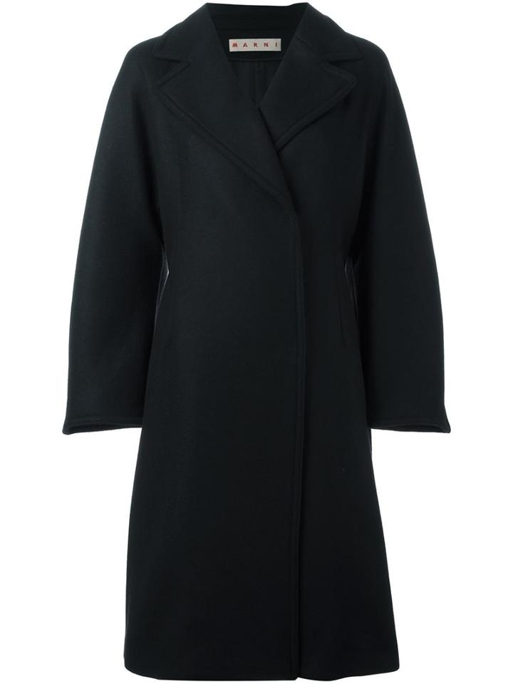 Marni Curved Seam Oversized Coat, Women's, Size: 44, Black, Virgin Wool/polyamide/viscose/cotton