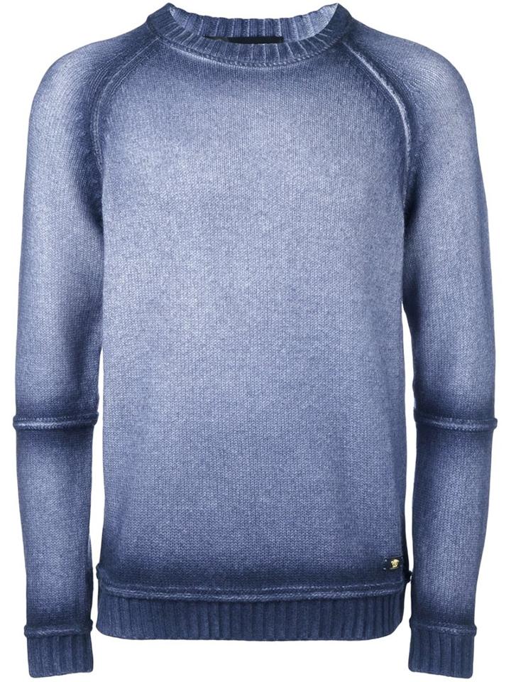 Versace Faded Crew Neck Jumper, Men's, Size: 46, Blue, Polyamide/wool