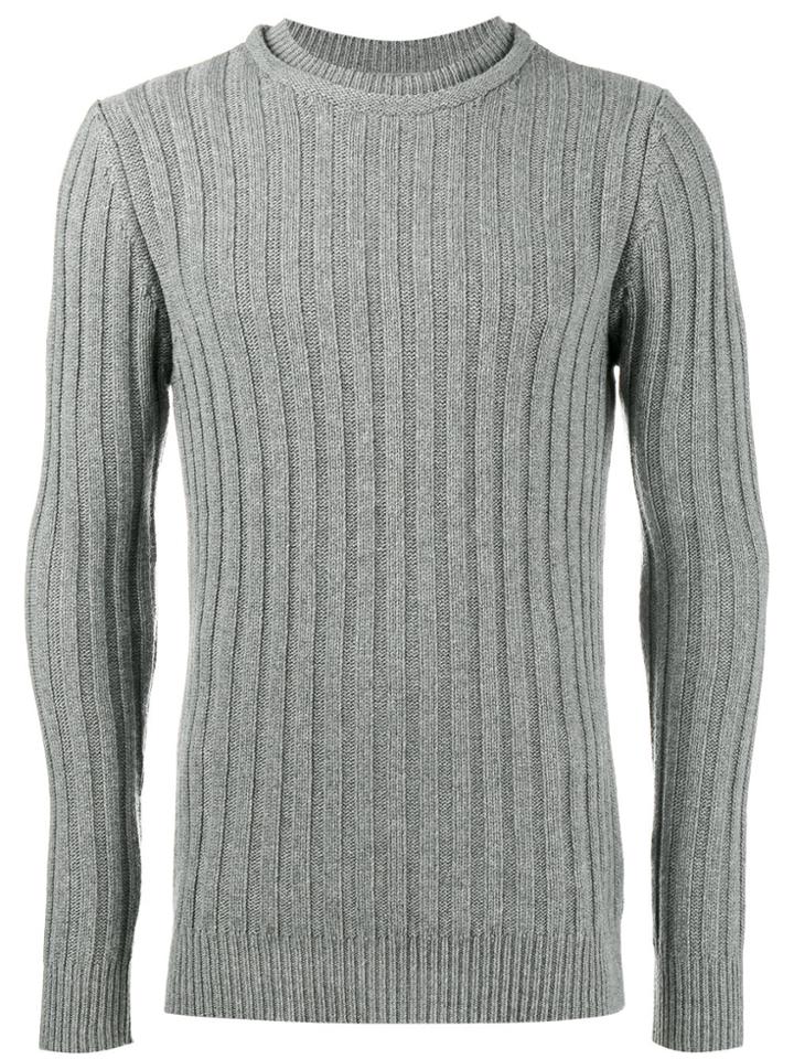 Lot78 Ribbed Knitted Crew Neck Sweater - Grey