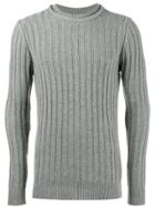 Lot78 Ribbed Knitted Crew Neck Sweater - Grey