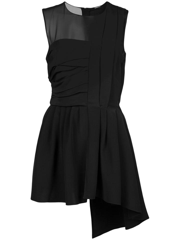 Adam Lippes Satin Crepe Pleated Asymmetrical Shell - Black