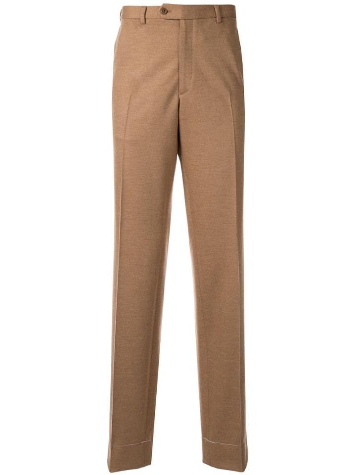 Brioni Creased Straight Leg Trousers - Brown