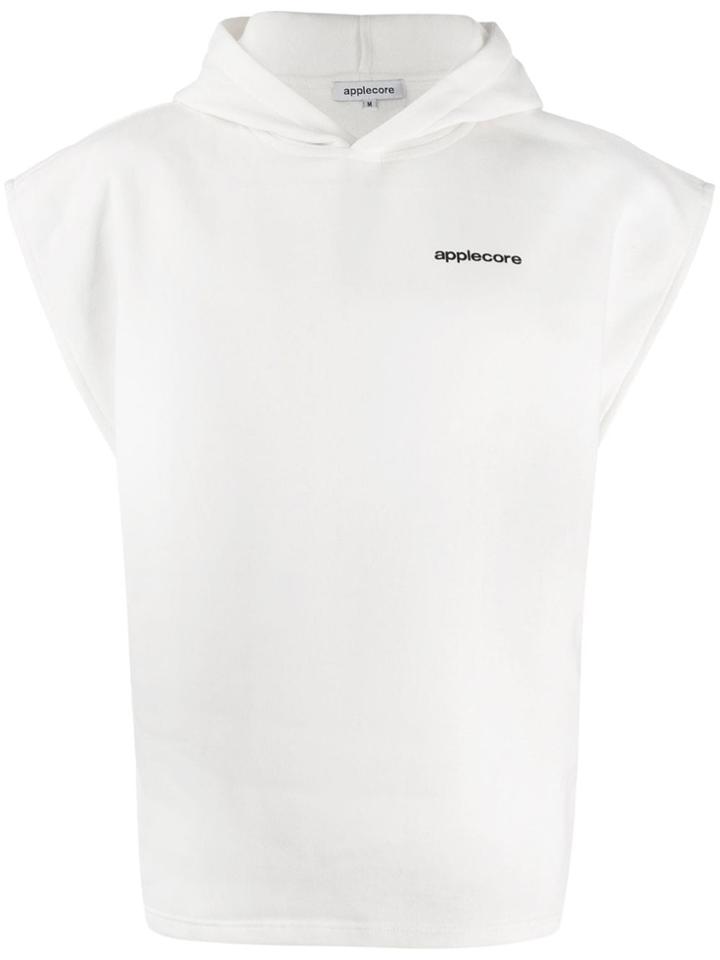Applecore Sleeveless Logo Printed Hoodie - White