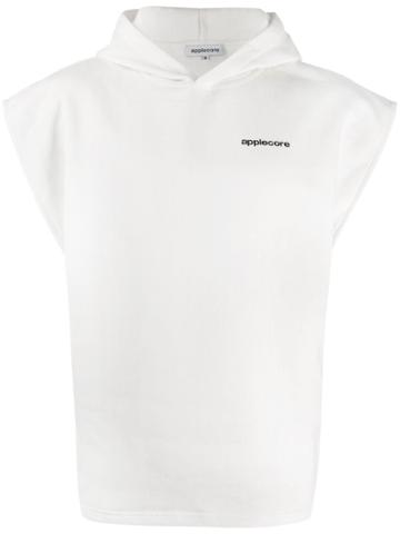 Applecore Sleeveless Logo Printed Hoodie - White