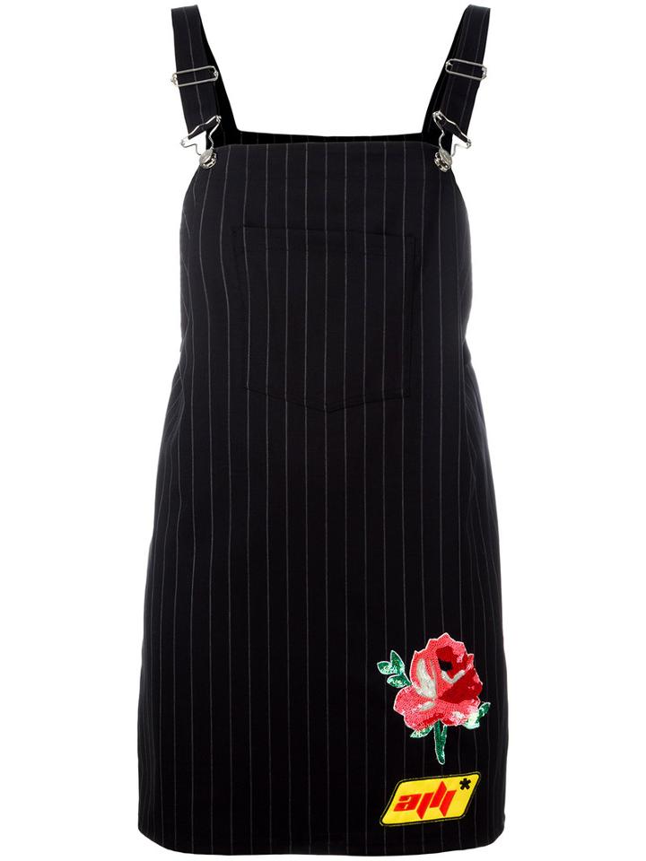 Au Jour Le Jour Pinstripe Dungaree Dress, Size: 42, Black, Spandex/elastane/wool/polyamide/pvc