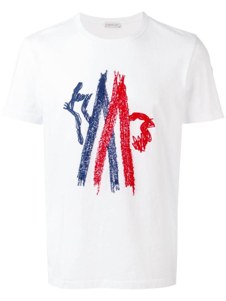 Moncler Stitched Logo T-shirt, Men's, Size: Medium, White, Cotton