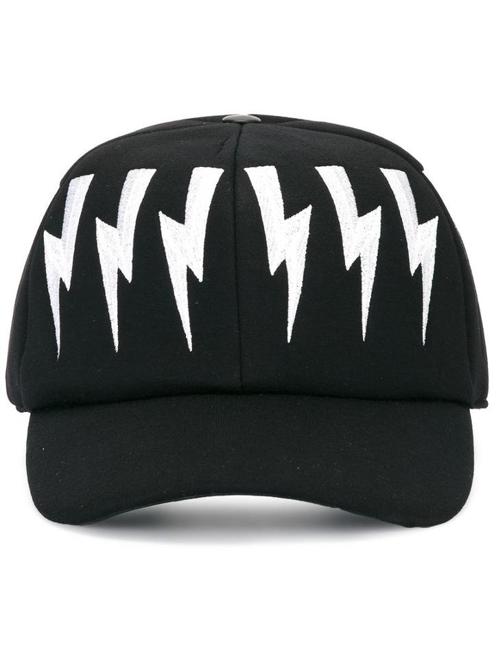 Neil Barrett Lightning Bolt Baseball Cap, Men's, Black, Viscose/leather/cotton