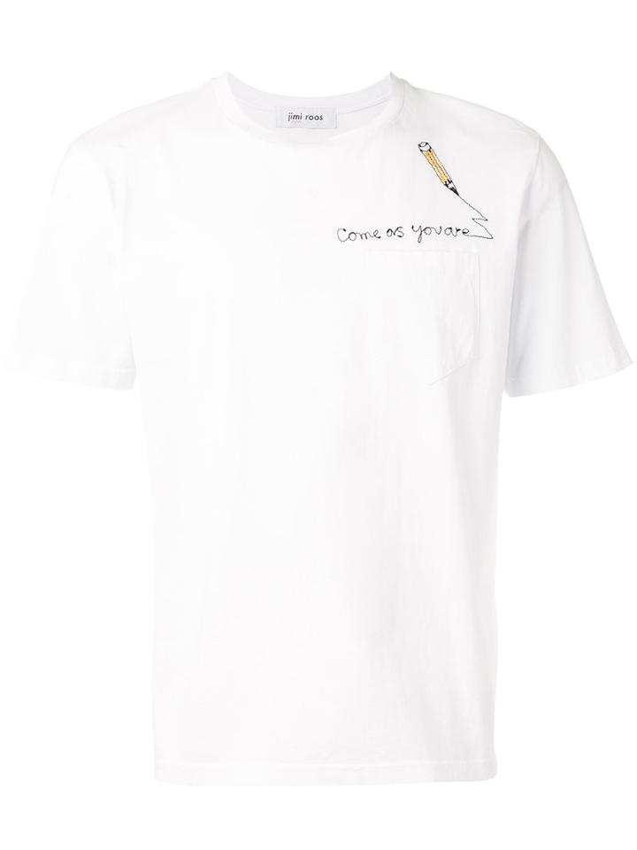 Jimi Roos Embroidered Pencil T-shirt, Men's, Size: Medium, White, Cotton