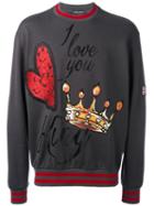 Dolce & Gabbana Embroidered Sweatshirt, Men's, Size: 52, Grey, Cotton/polyester/acetate/silk