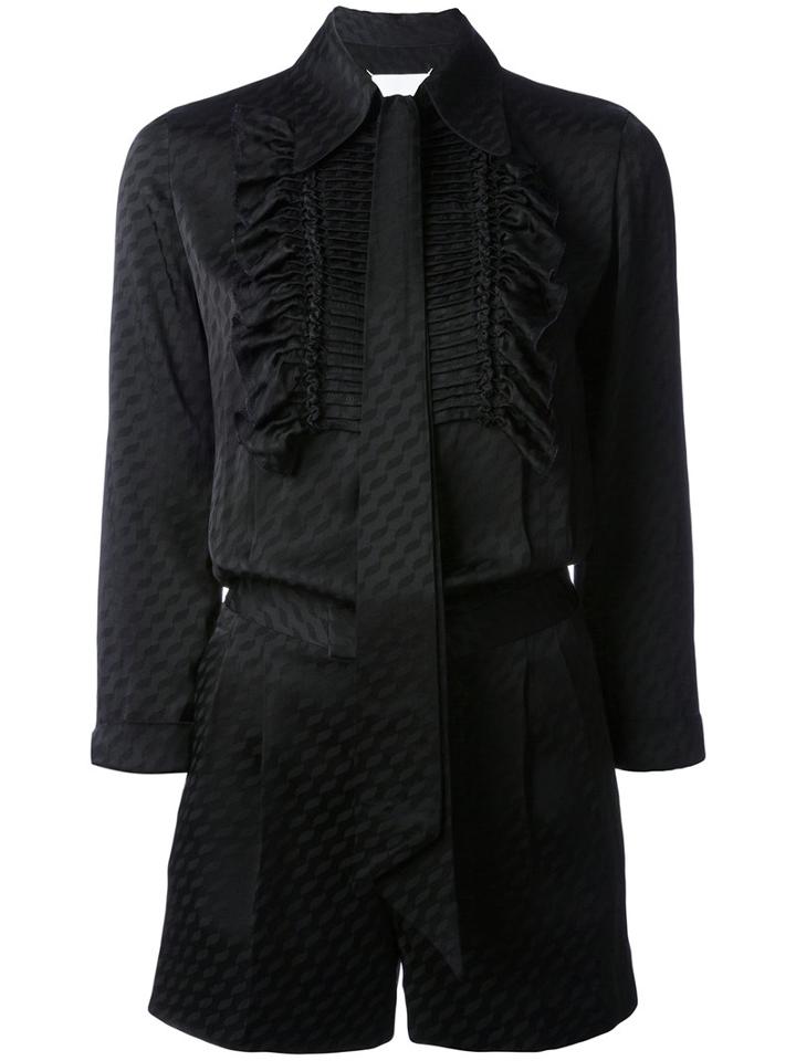 Maison Margiela Ruffle Placket Patterned Playsuit, Women's, Size: 42, Black, Acetate/viscose