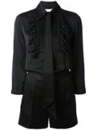 Maison Margiela Ruffle Placket Patterned Playsuit, Women's, Size: 42, Black, Acetate/viscose