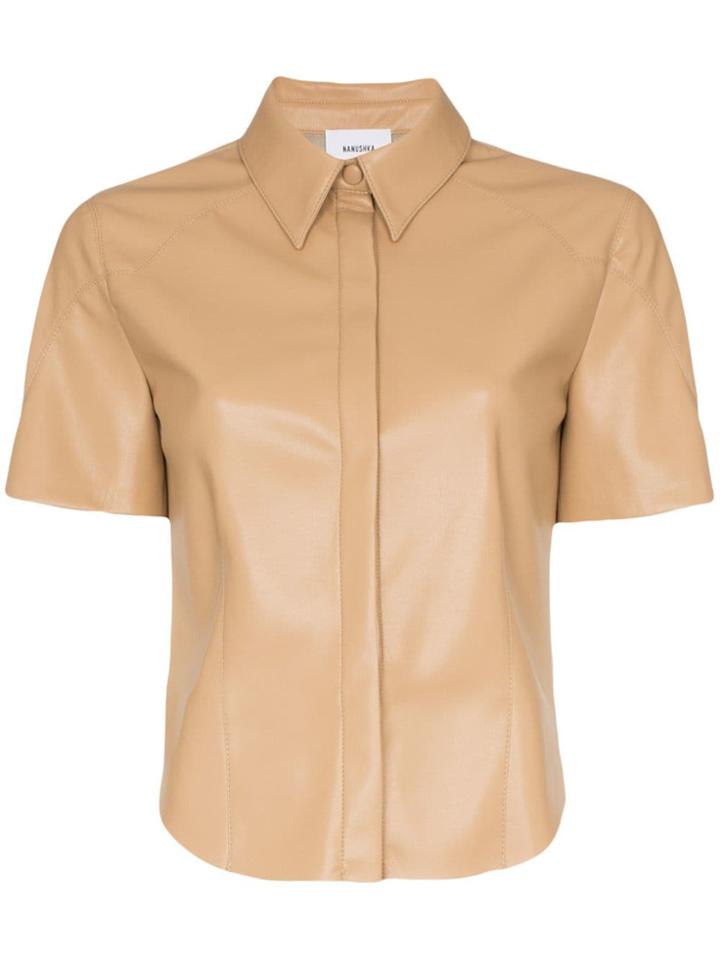 Nanushka Clare Vegan Leather Shirt - Neutrals