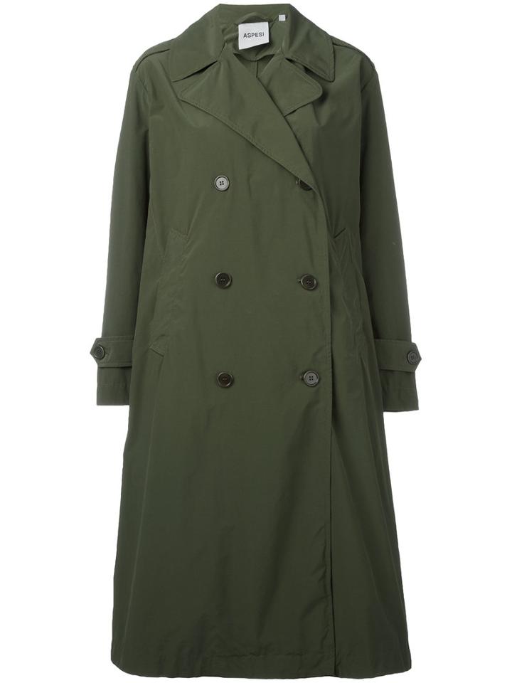 Aspesi Double-breasted Shift Coat, Women's, Size: Xs, Green, Polyester/polyamide