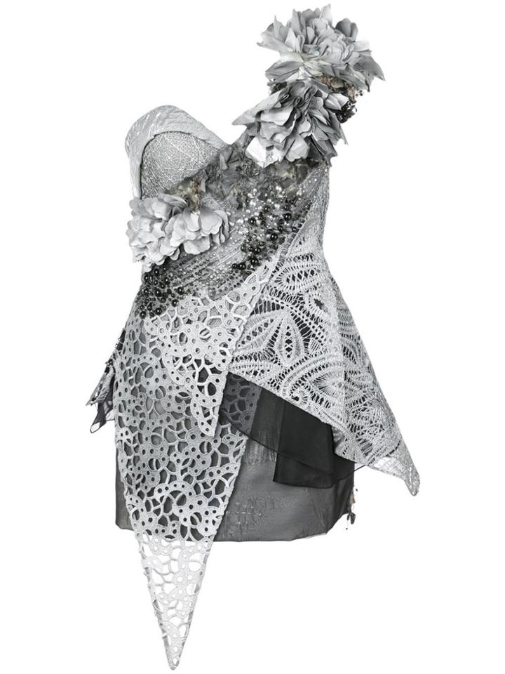 Rubin Singer Mixed Materials One Shoulder Cocktail Dress - Silver