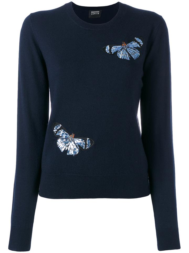 Markus Lupfer Sequin Sweater, Women's, Size: Large, Blue, Polyester/merino