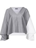 Issey Miyake Colour Block Cropped Blouse, Size: 2, Grey, Polyester/cotton