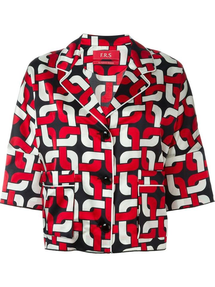 For Restless Sleepers Geometric Print Pyjama Shirt, Women's, Size: Medium, Red, Cotton/silk
