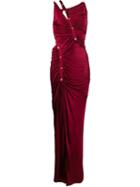 Versace Ruched Strappy Detailed Gown - Red
