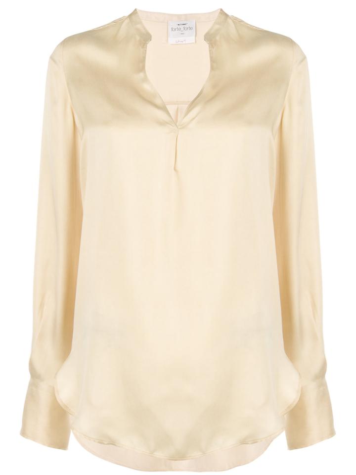Forte Forte Satin Split Neck Blouse - Nude & Neutrals