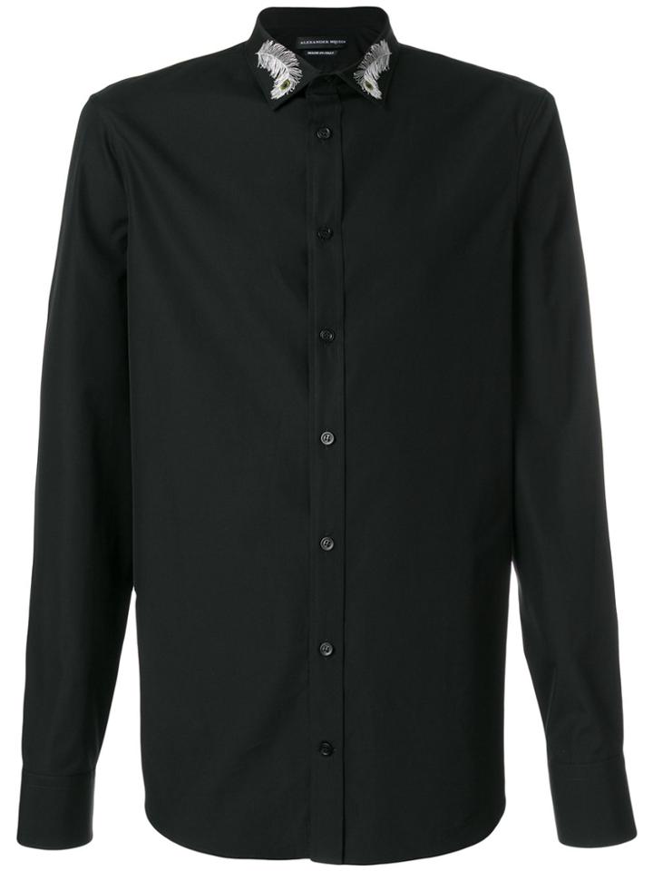 Alexander Mcqueen Peacock Feather Embroidered Collar Shirt - Black