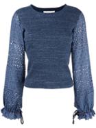 See By Chloé Broderie Anglaise Sleebe Blouse, Women's, Size: Xs, Blue, Cotton