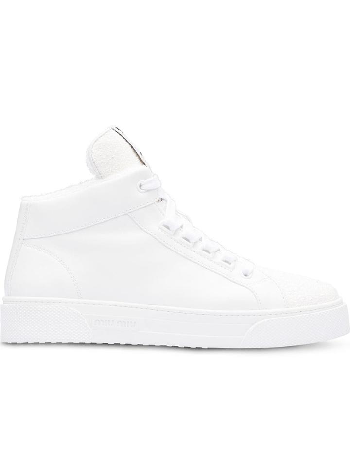 Miu Miu Logo Glitter High-top Sneakers - White