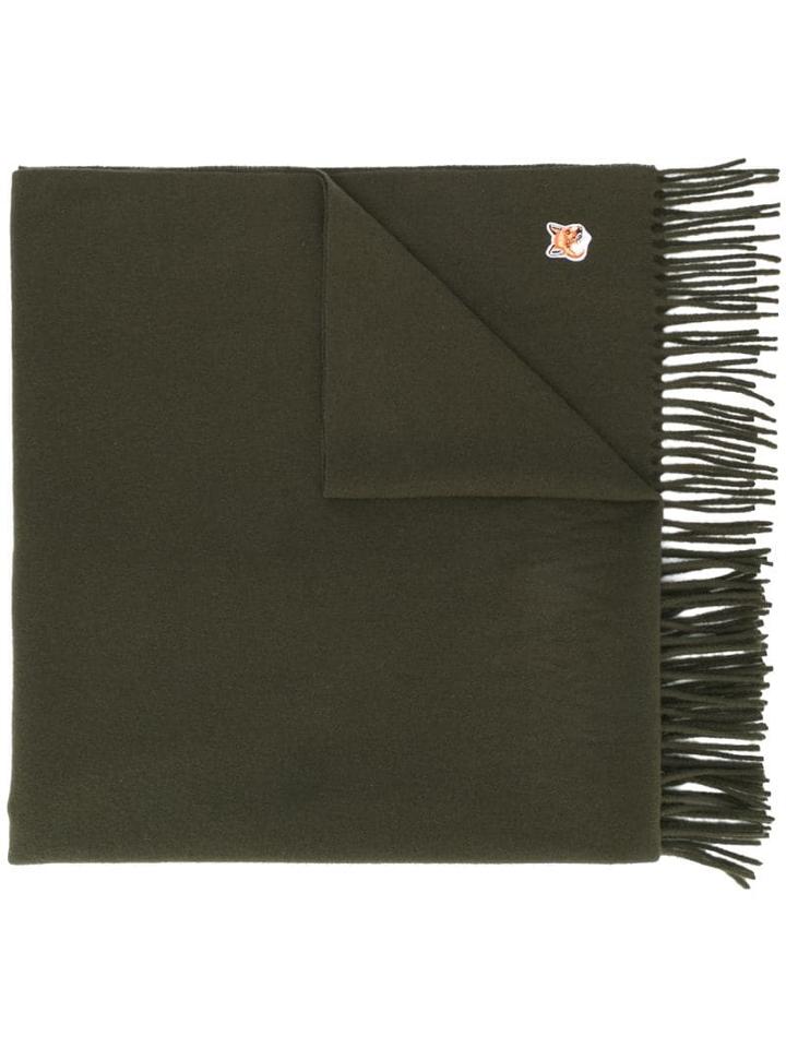 Maison Kitsuné Tricolour Fox Wool Scarf - Green