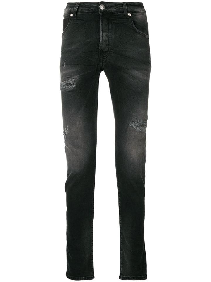 John Richmond Distressed Straight Leg Jeans - Black