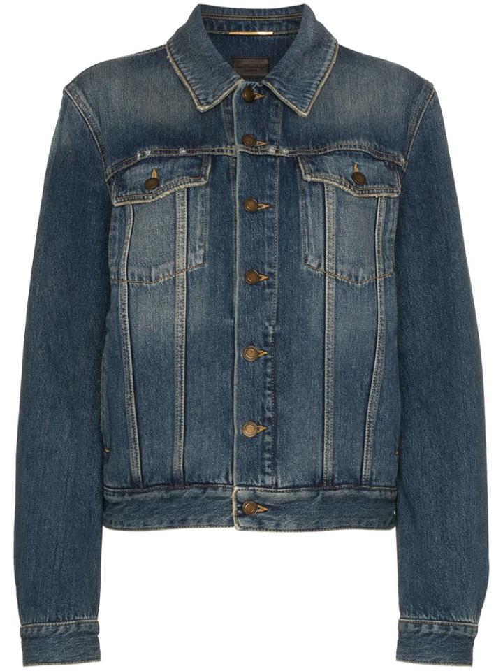 Saint Laurent Denim Jacket With Rear Logo Print - Blue