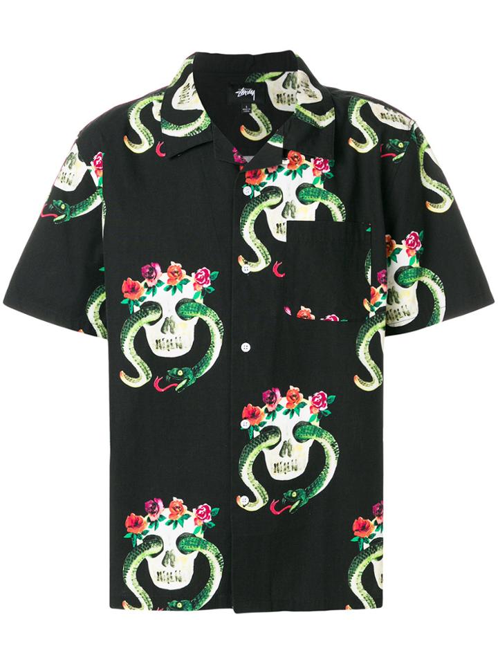 Stussy Snake Skull Print Shirt - Black