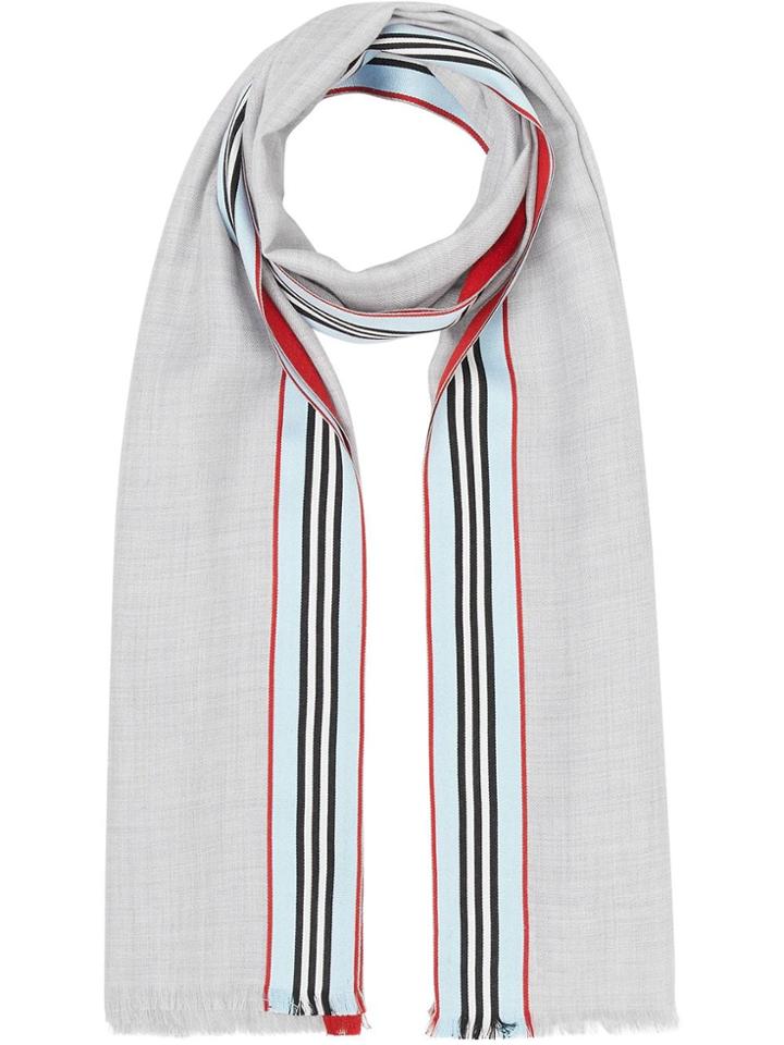 Burberry Icon Stripe Cashmere Silk Scarf - Grey