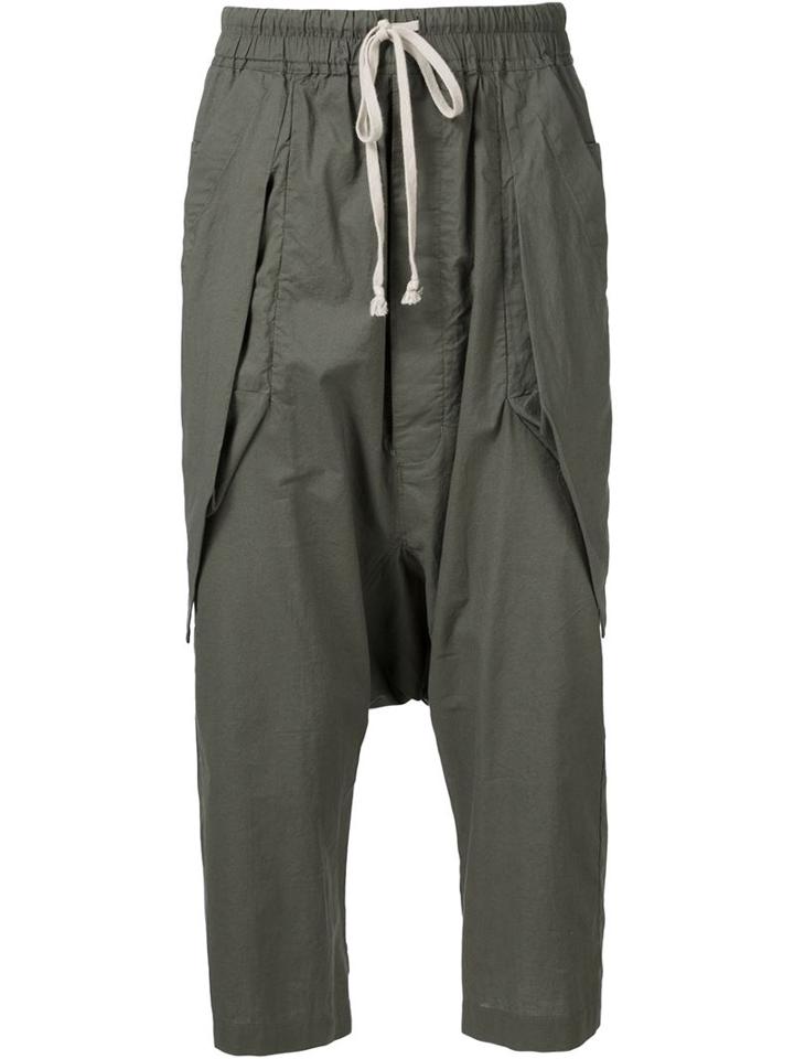 Rick Owens Drop Crotch Cropped Trousers, Men's, Size: 52, Green, Cotton