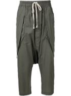 Rick Owens Drop Crotch Cropped Trousers, Men's, Size: 52, Green, Cotton