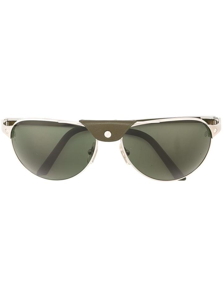 Cartier 'santos Dumont' Sunglasses, Men's, Green, Calf Leather/acetate/titanium/metal