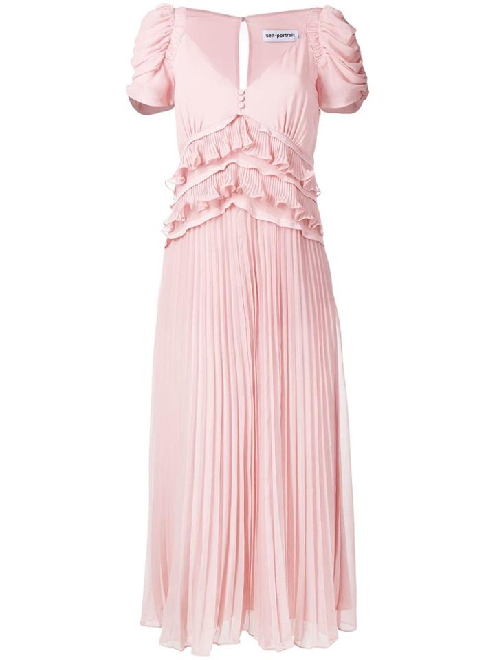 Self-portrait Frilled Pleated Midi Dress - Pink