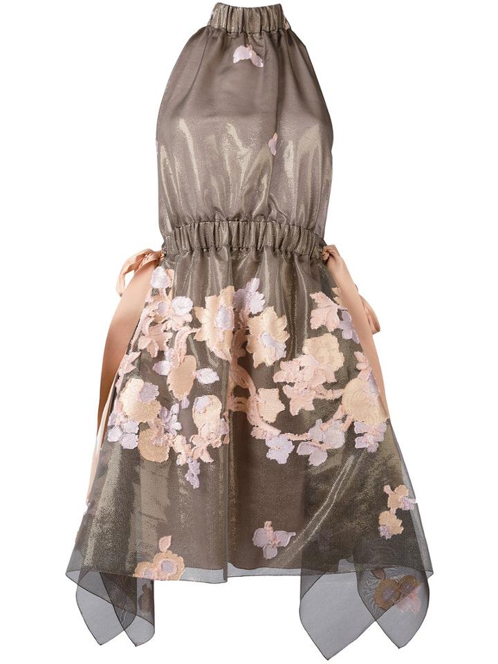 Fendi - Halterneck Floral Dress - Women - Silk/cotton/metallic (grey) Fibre - 38, Silk/cotton/metallic Fibre