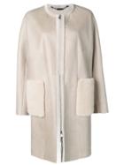 Manzoni 24 Straight-cut Coat With Fur Trimmed Pockets - Neutrals
