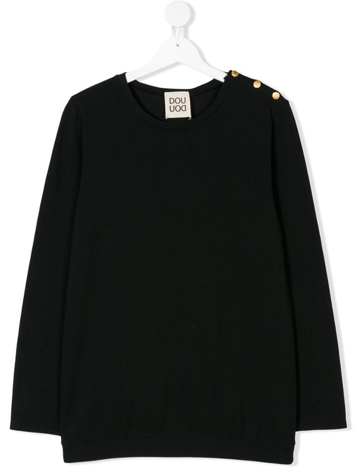 Douuod Kids Teen Buttoned Shoulder Sweatshirt - Black