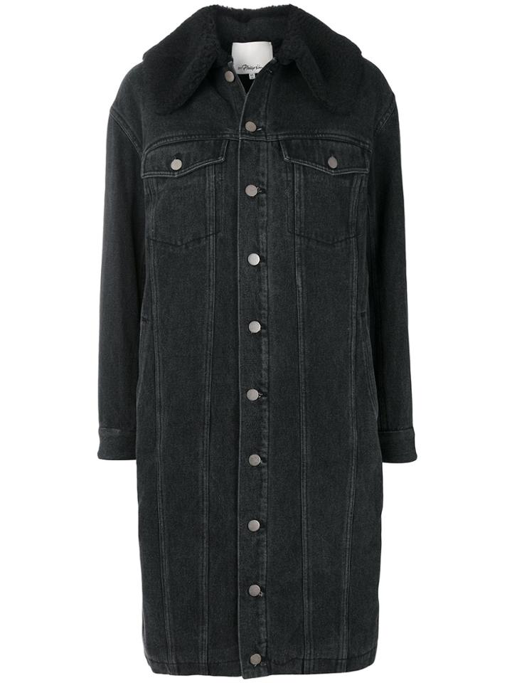 3.1 Phillip Lim Denim Fitted Coat - Black