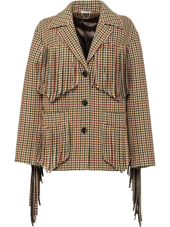 Miu Miu Houndstooth Wool Jacket - Green