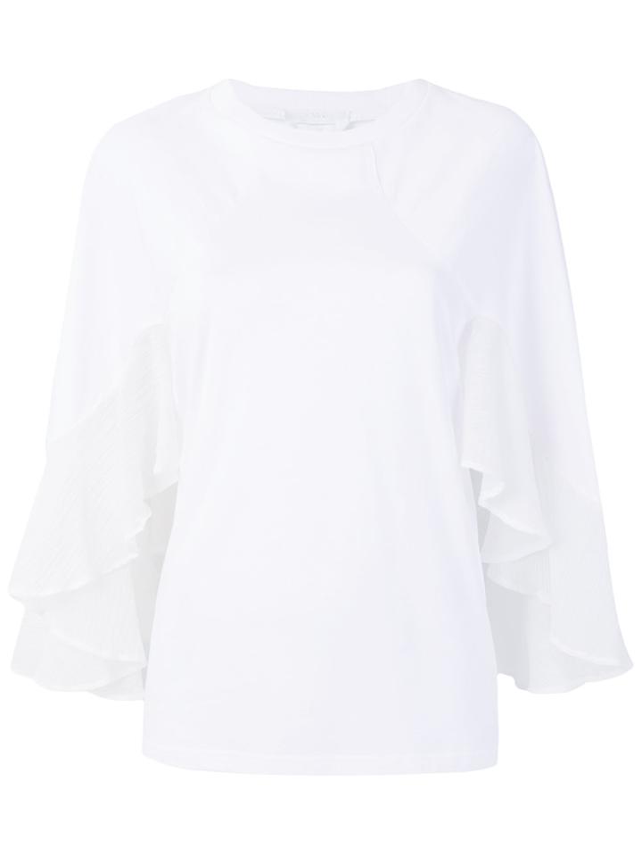 Chloé Fluted Ruffle Sleeves Top - White