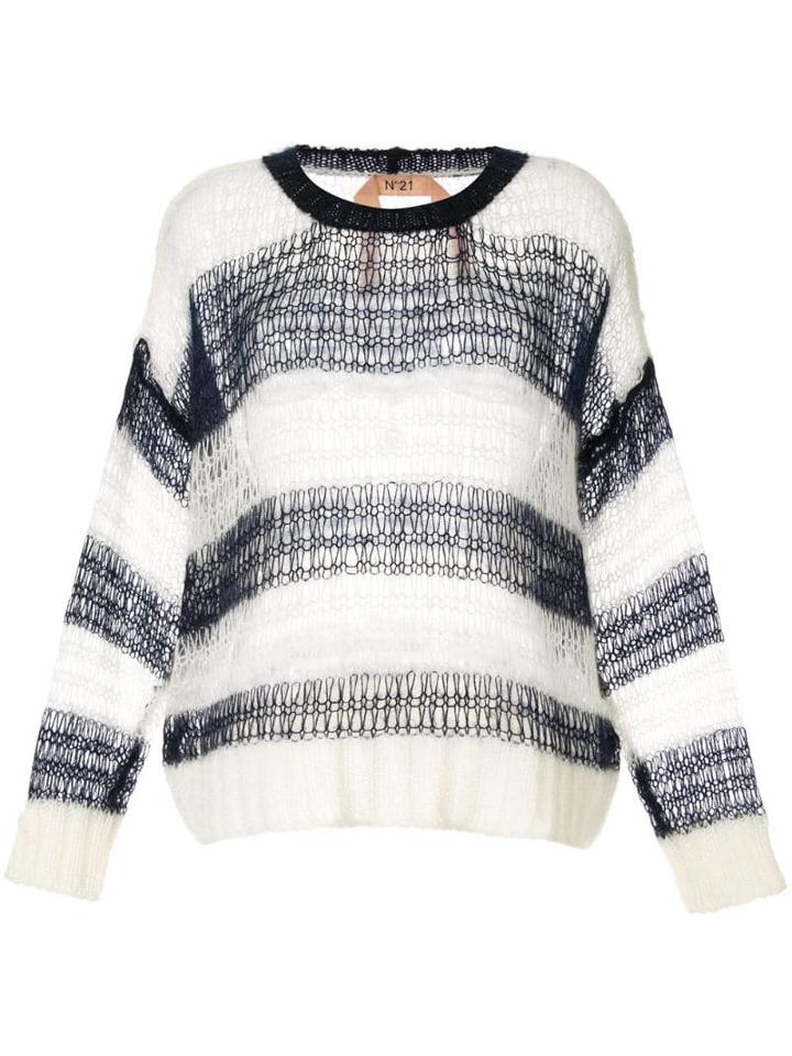 Nº21 Striped Relaxed Jumper - White