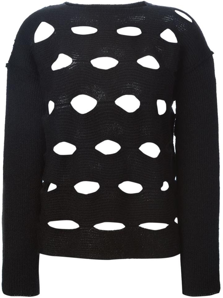 Junya Watanabe Comme Des Garçons Distressed Hole Sweater, Women's, Size: Medium, Black, Nylon/mohair/wool