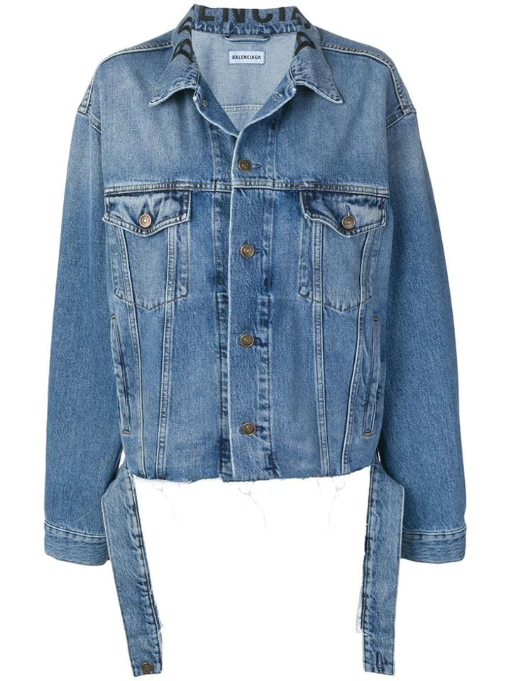 Balenciaga Tie Waist Denim Jacket - Blue