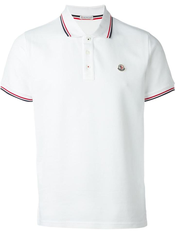 Moncler Piped Collar Polo Shirt, Men's, Size: Large, White, Cotton