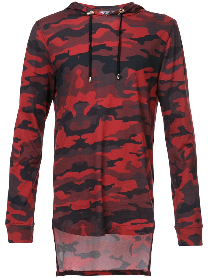 Balmain Camouflage Hooded Sweatshirt - Red