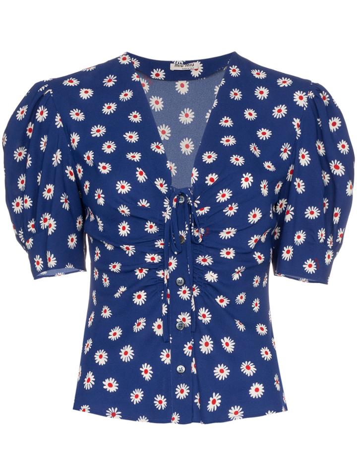 Miu Miu Ruched Floral Print Blouse - Blue