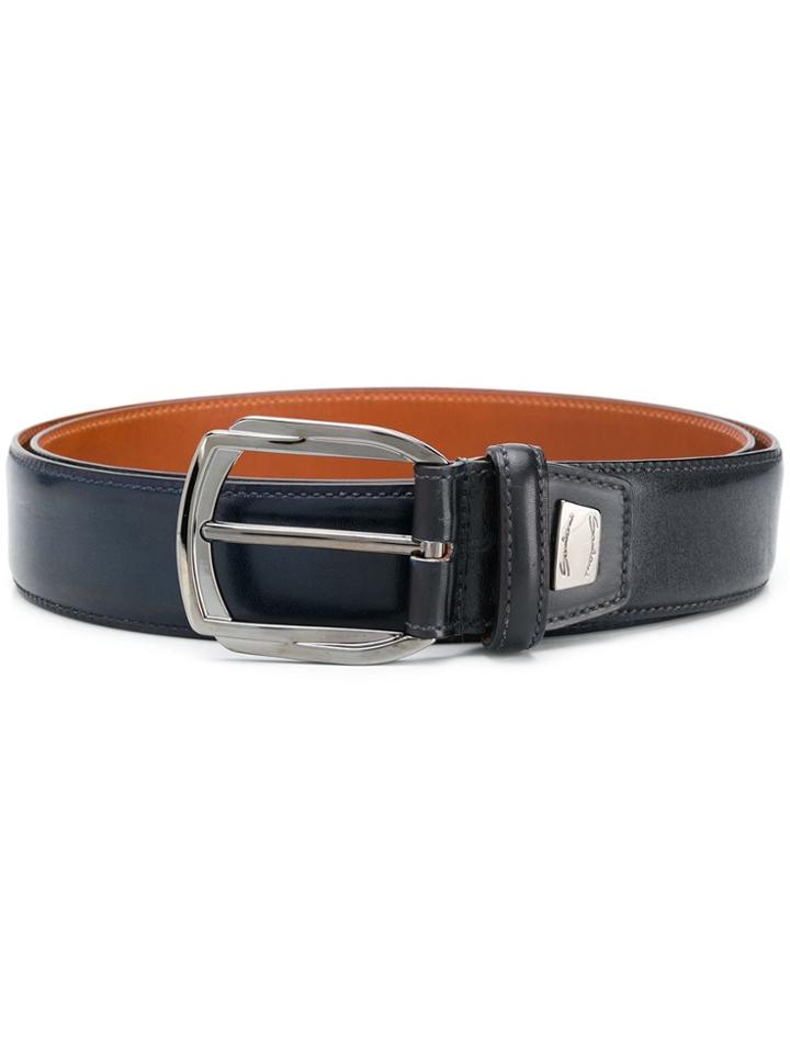Santoni Logo Plaque Buckle Belt - Blue